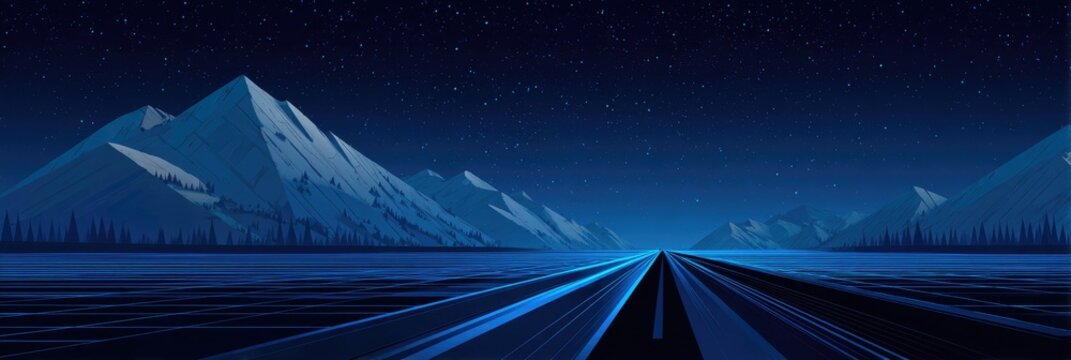 Ethereal night journey through starry mountains