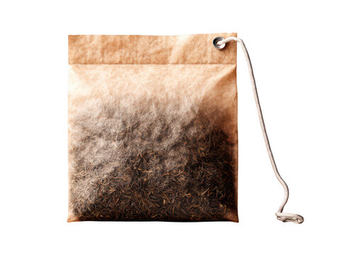Brown tea bag with string and transparent background isolated on transparent background