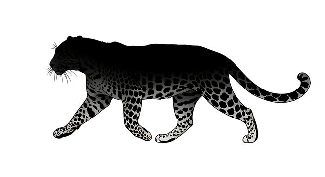 Black silhouette of a leopard walking