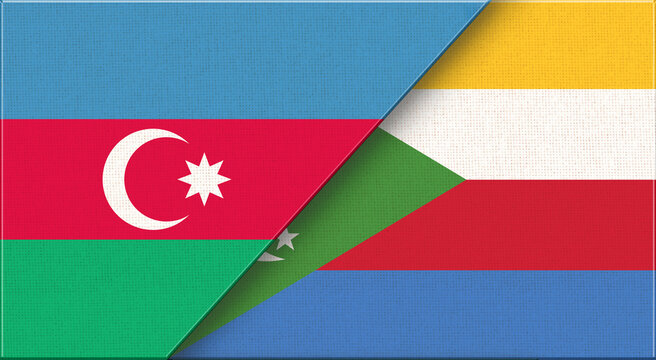 Double Flag of Azerbaijan and Comoros on Fabric Texture.
