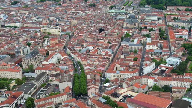 An panoramic  aerial view around the old town of the city Nancy in France on a sunny spring noon
