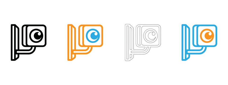 Security camera icons set in different colors Vector