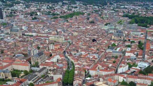 An panoramic  aerial view around the old town of the city Nancy in France on a sunny spring noon