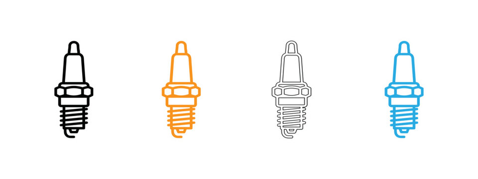 Spark plug icons in black, orange, gray, and blue Vector