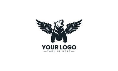 Fototapeta premium A roaring winged grizzly bear stands fiercely mascot