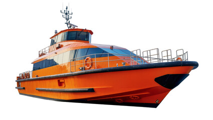 Fototapeta premium Orange pilot boat with black hull and blue windows