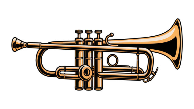 Brass trumpet musical instrument with valves and bell