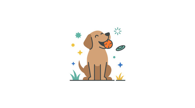 Cute Cartoon Puppy Playing with Ball and Frisbee Illustration