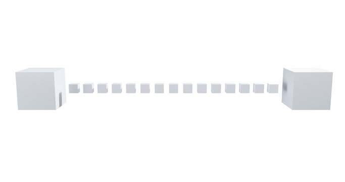 Cubes transferring data in the form of mini cubes concept background