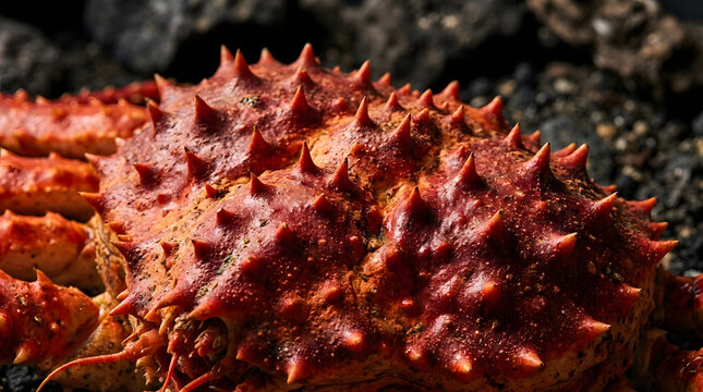 Close Up of Spiny Red King Crab Shell Texture in Marine Environment