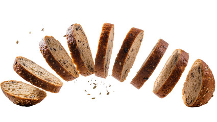 Sliced whole wheat bread with seeds flying © Julia