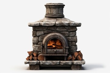 Obraz premium Stone brick oven with firewood and blazing logs providing warmth and cooking capabilities