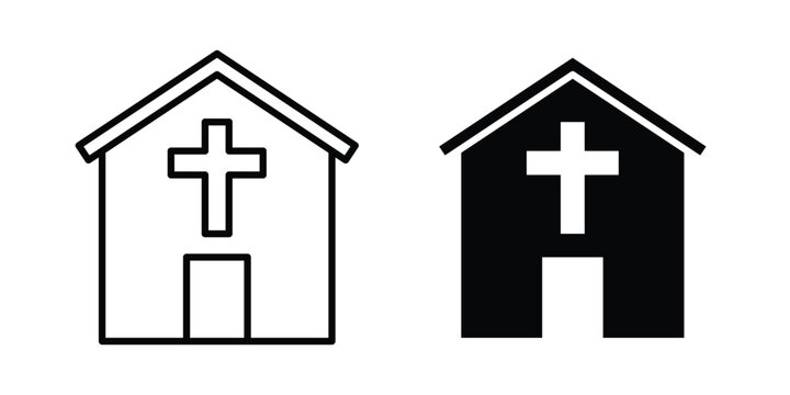 Church icon set in black, suitable for graphic projects and designs