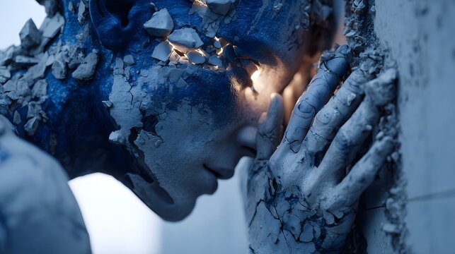 Cyberpunk backdrop featuring a breaking blue character with radiant energy from cracks