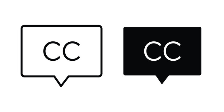 Closed caption icon set in black, suitable for graphic projects and designs