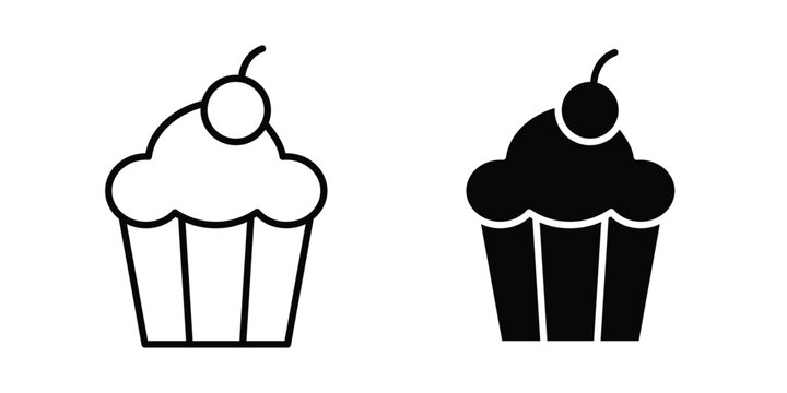 Cupcake icon set in black, suitable for graphic projects and designs