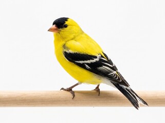 Obraz premium Male American Goldfinch Perched on Branch Isolated on White