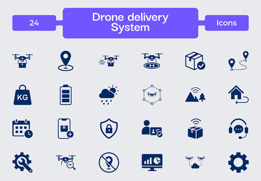 Drone Delivery System Icon set