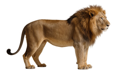 Majestic male lion with full mane standing profile view © Lisa