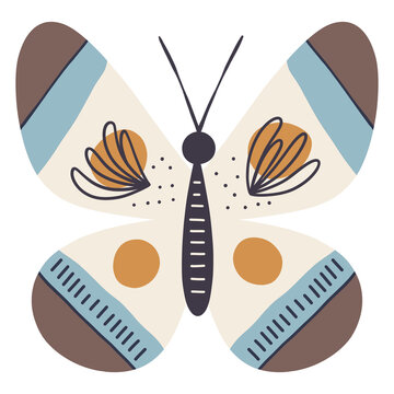 Bohemian style butterfly illustration with abstract geometric shapes