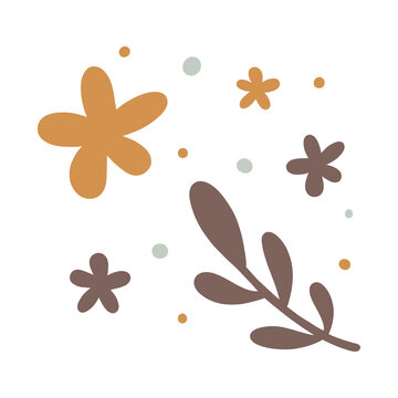 Minimalist boho floral elements set with abstract flowers and branches