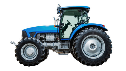 Naklejka premium Blue modern tractor with large wheels and exposed engine