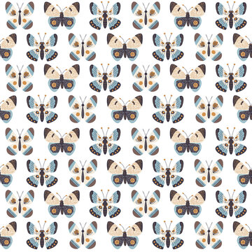 Seamless boho pattern with colorful butterflies collection.