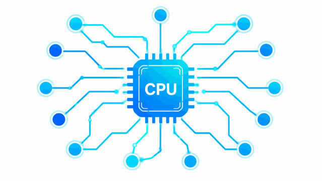 CPU, central processor, microchip, circuit board, technology icon isolated on White Background Editable EPS