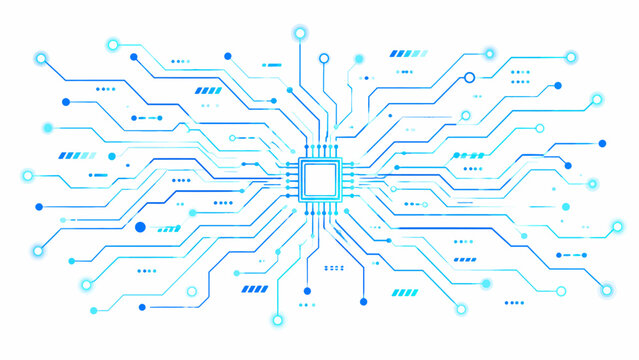 Circuit board, microchip, electronic components, blue technology isolated on White Background Editable EPS