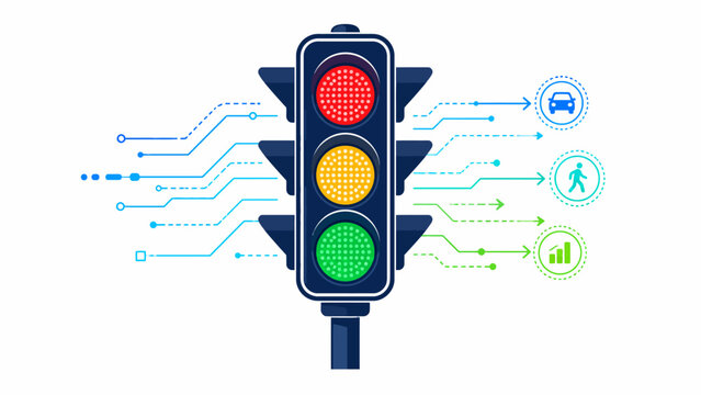 Traffic light, digital traffic signal, smart city infrastructure, vector icon isolated on White Background Editable EPS