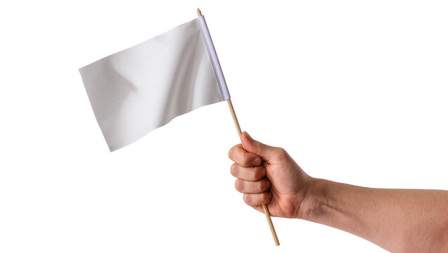 Hand holding white flag on stick
