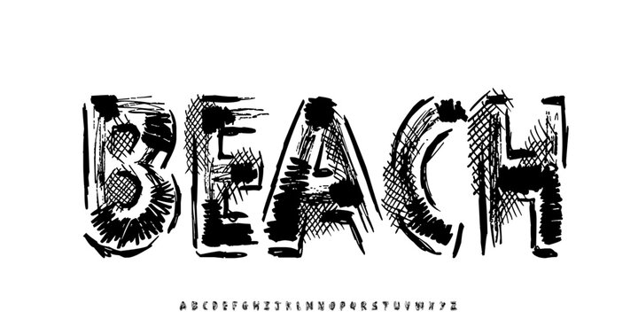 Brush handwritten shabby font, script rough alphabet, cursive grunge letters and numbers, vector illustration 10EPS