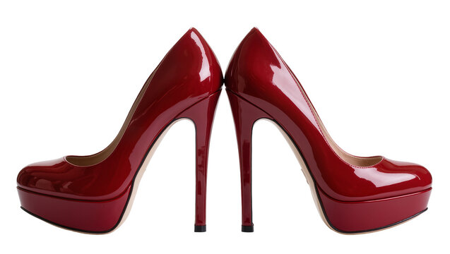 Pair of glossy red platform high heel shoes
