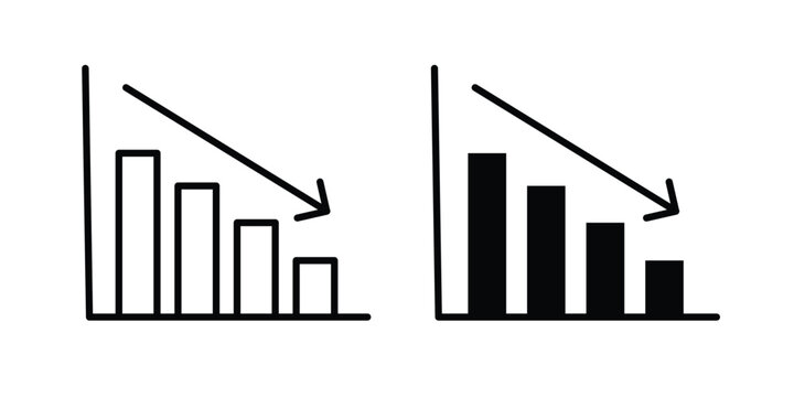 Reduction chart icon set in black, suitable for graphic projects and designs