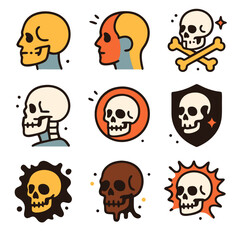 Fototapeta premium Skull vector icons in a grid layout for versatile design projects. Great for halloweenthemed designs, tattoos, prints, and merchandise.