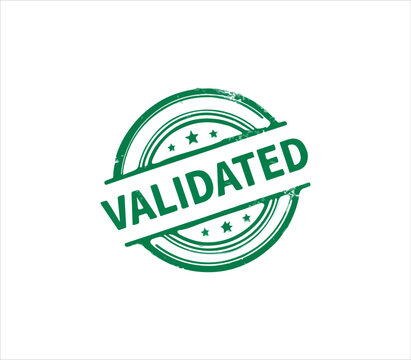 Green validated stamp with stars on white background