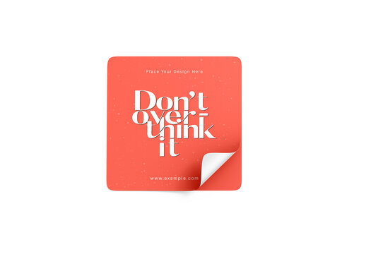 Square Sticker Mockup with Curled Corner