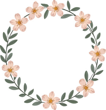 Floral Wreath with pink flowers and green leaves