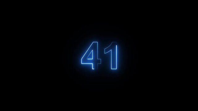 Animation of glowing neon cyan color number text animation . cyan , neon number 41 .neon color, neon lighting,41 percentage discount animated- 4k black background animation video