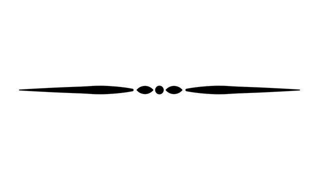 Decorative horizontal line divider with tapered ends and a central dot flanked by two leaf shapes, isolated on transparent background