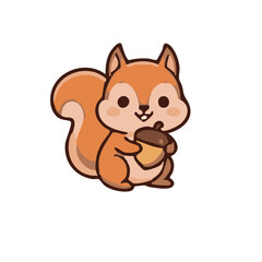 Fototapeta premium Cute little squirrel holding acorn cartoon vector illustration