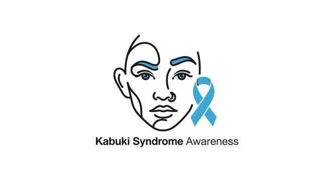 Kabuki Syndrome Awareness Illustrated Profile with Ribbon.