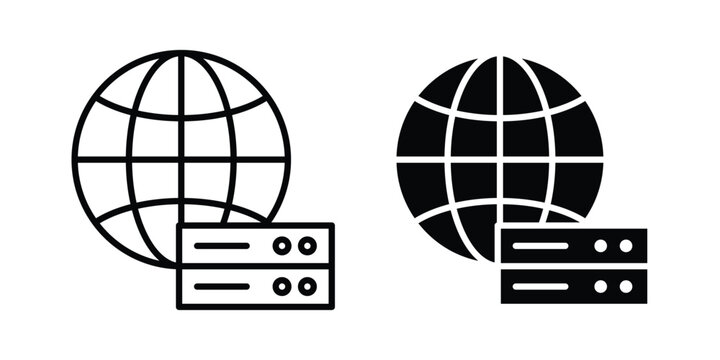 Web server icon set in black, suitable for graphic projects and designs