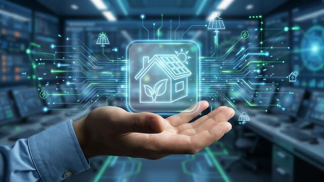 Smart home technology with iot automation and remote control improves energy use and security for connected home system providing advanced digital connection and control for home security and energy