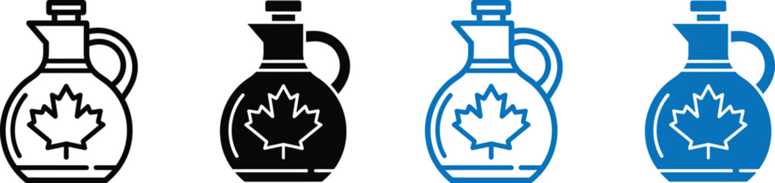 Maple syrup bottle icon set four color variations