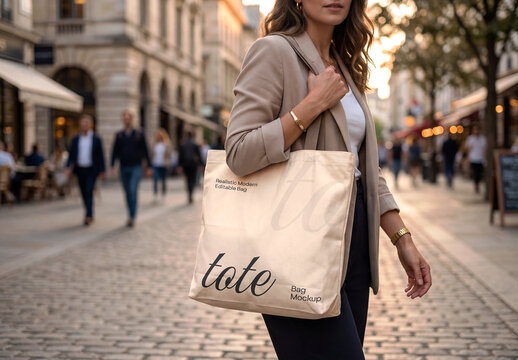 Women&rsquo;s Holding Tote Bag Mockup