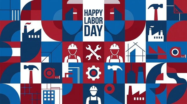 Happy labor day background with construction tools and industrial icons