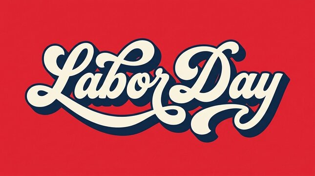 Labor day hand lettering typography design on red background