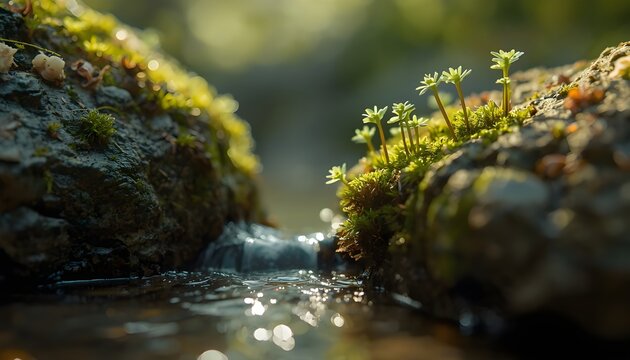 Tiny Moss Plants by a Flowing Stream &ndash; Extreme Macro Nature Photography
