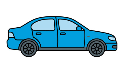 Fototapeta premium Blue sedan car, vector automobile, transportation icon, cartoon vehicle